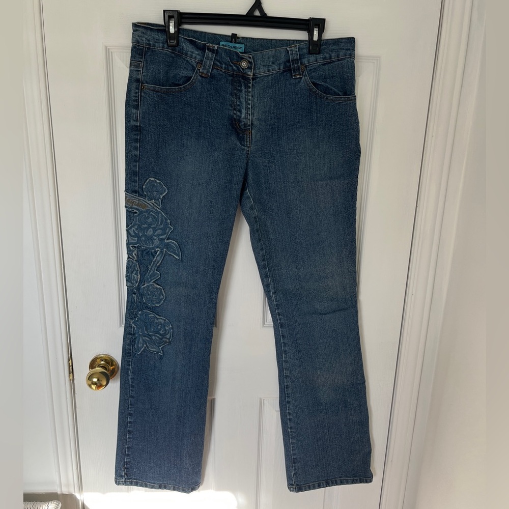 Blue Embroidered Women's vintage Jeans